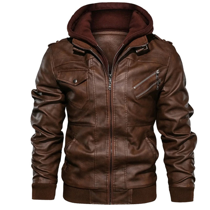 Abram - Leather jacket with hood for men