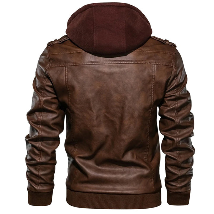 Abram - Leather jacket with hood for men