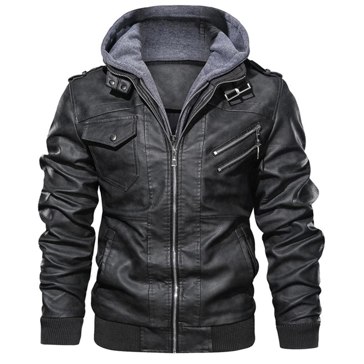 Abram - Leather jacket with hood for men