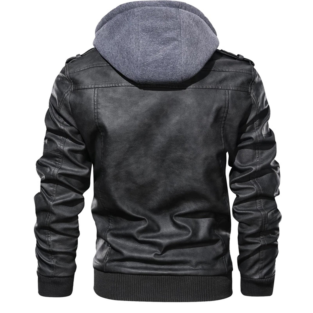 Abram - Leather jacket with hood for men