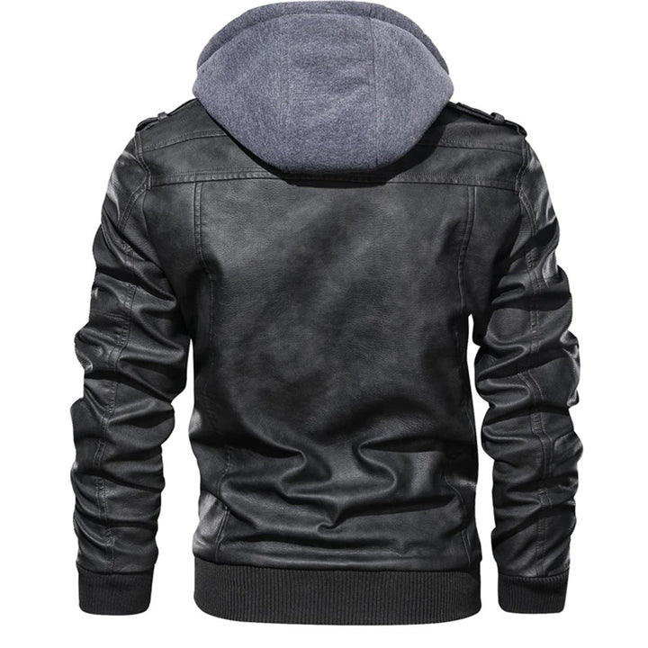 Abram - Leather jacket with hood for men