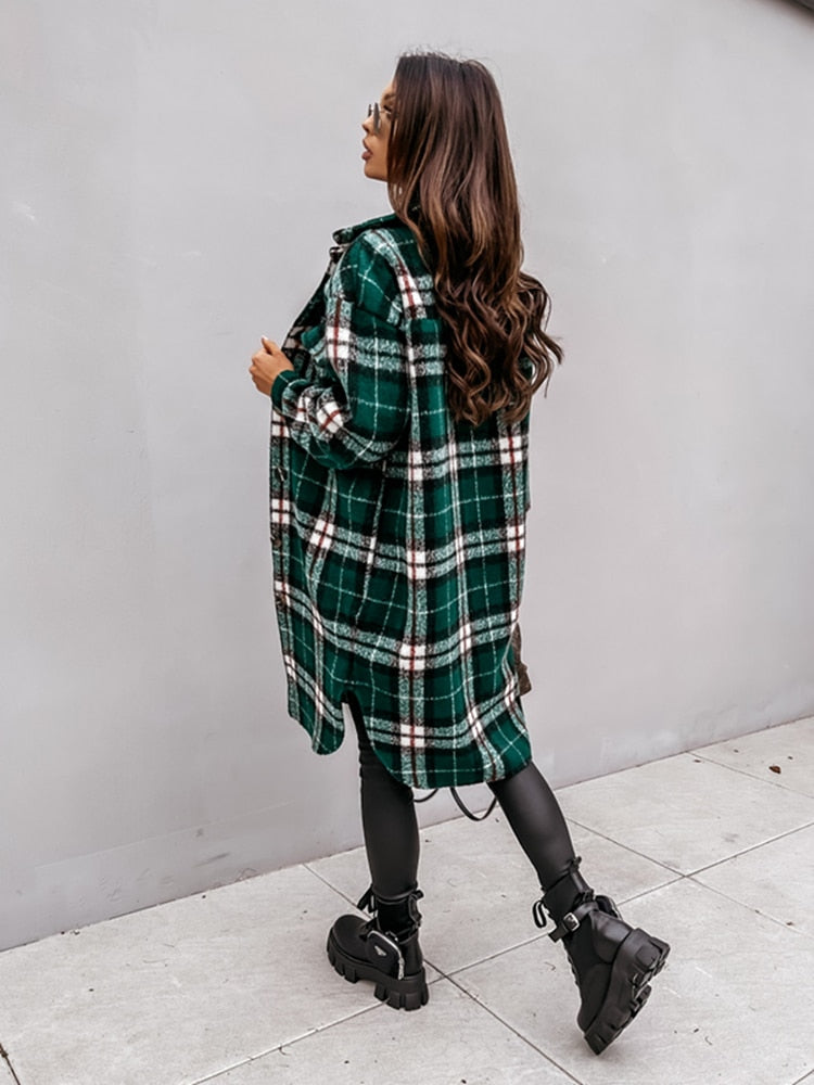 Women’s Checked Shirt Coat | Long