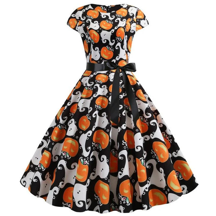 Women’s Halloween Costume Dress | Pumpkin & Ghost Print