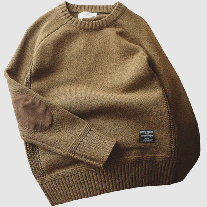 Men’s Crew Neck Knit Sweater | Elbow Patch