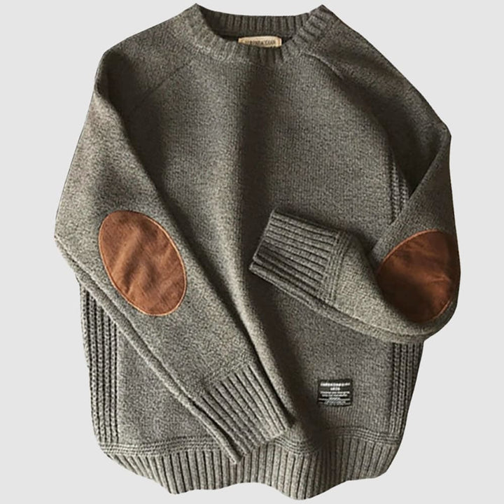 Men’s Crew Neck Knit Sweater | Elbow Patch