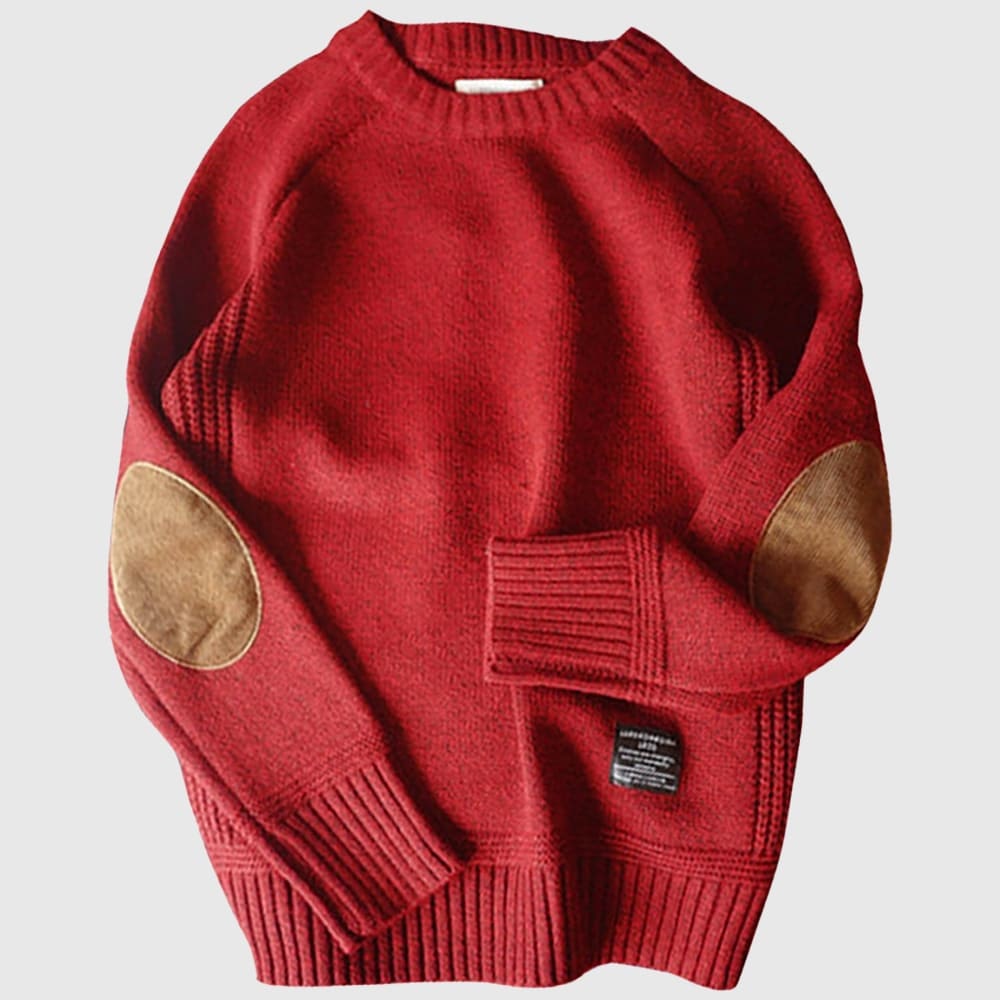 Men’s Crew Neck Knit Sweater | Elbow Patch