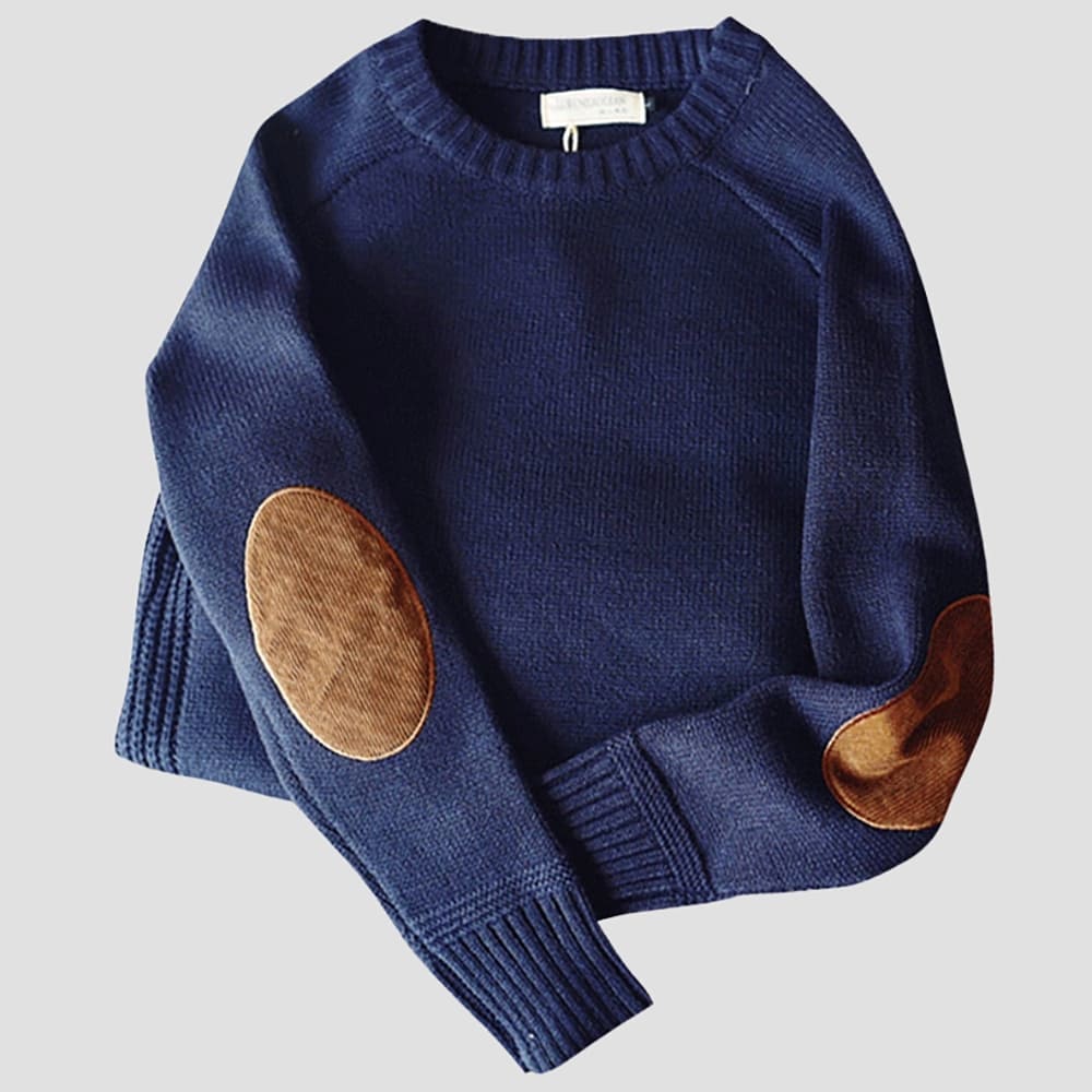 Men’s Crew Neck Knit Sweater | Elbow Patch
