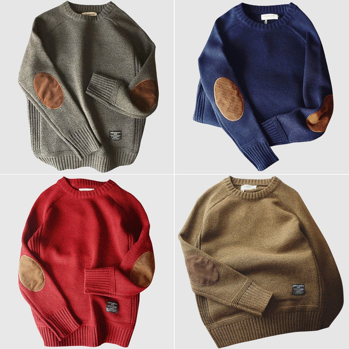 Men’s Crew Neck Knit Sweater | Elbow Patch