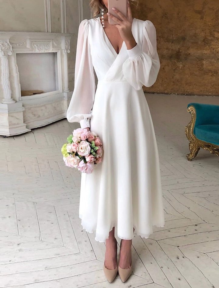 Women’s A-Line V-Neck Wedding Dress | Midi