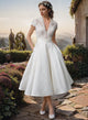 Women's V-Neck Short Sleeve Wedding Dress | Midi