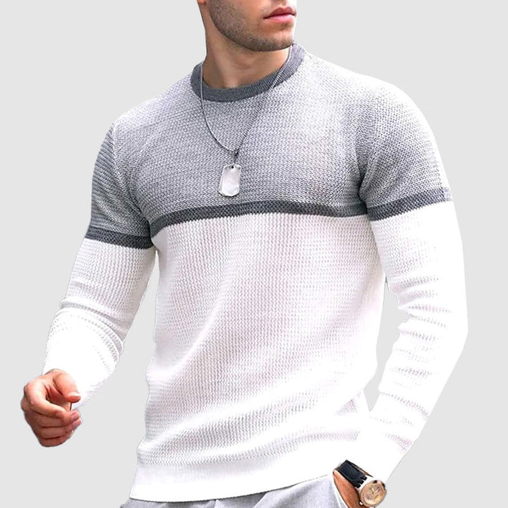 Men’s Two-Tone Knit Sweater | Crew Neck