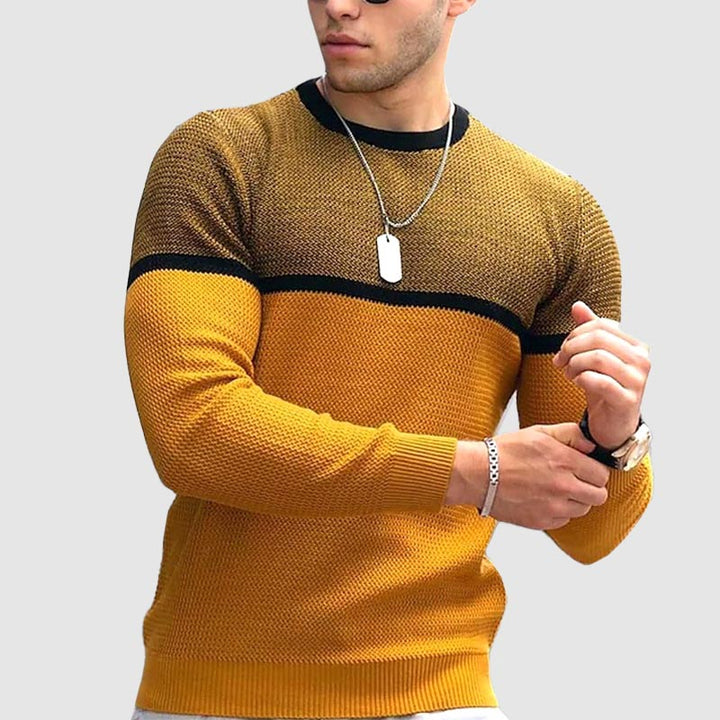 Men’s Two-Tone Knit Sweater | Crew Neck