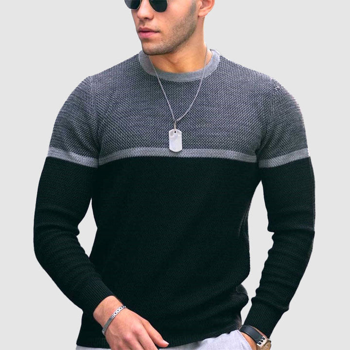 Men’s Two-Tone Knit Sweater | Crew Neck