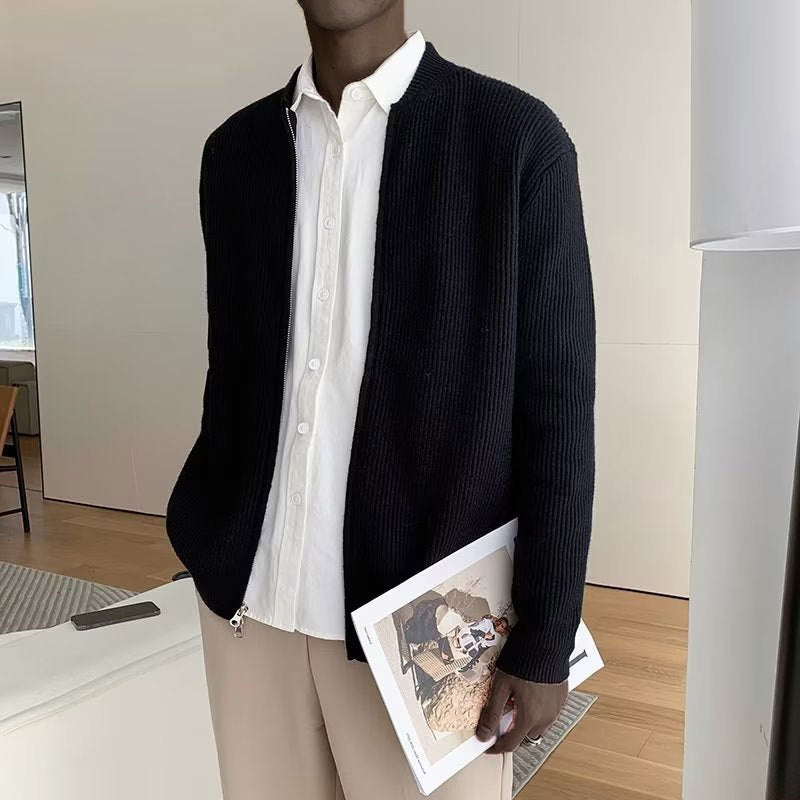 Men’s Zip-Up Cardigan | Ribbed Hem