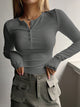 Women’s Ribbed Long Sleeve Top | Button-Up