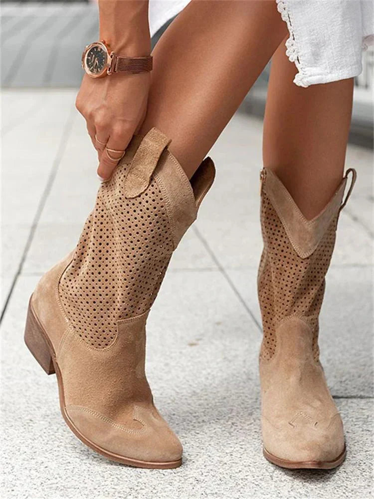 Women’s Perforated Western Boots | Mid-Calf