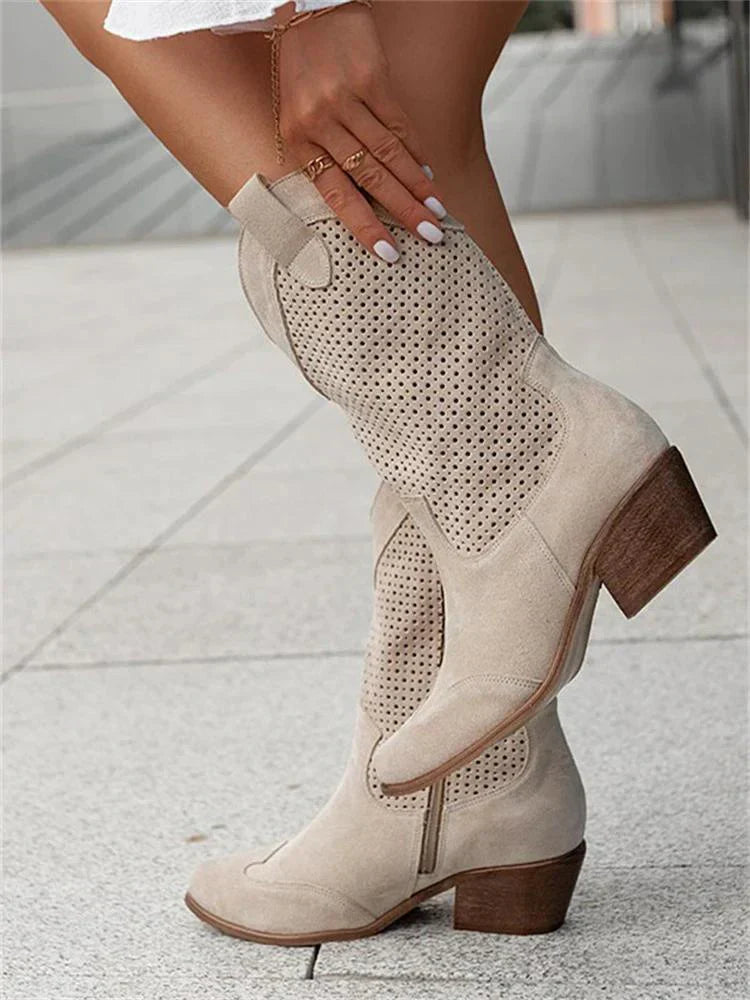 Women’s Perforated Western Boots | Mid-Calf