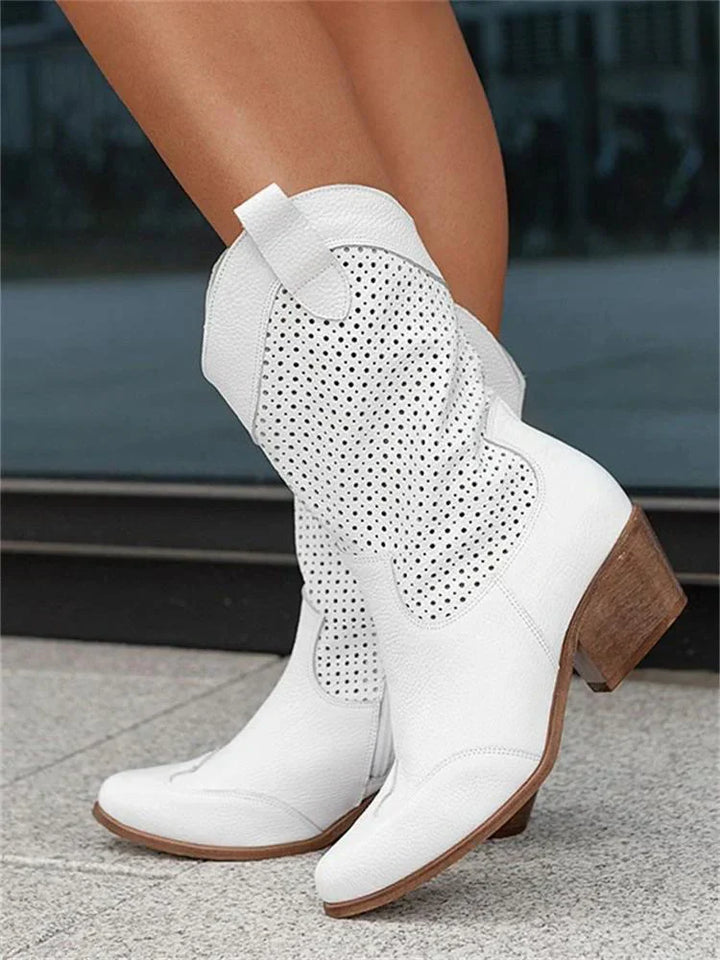 Women’s Perforated Western Boots | Mid-Calf