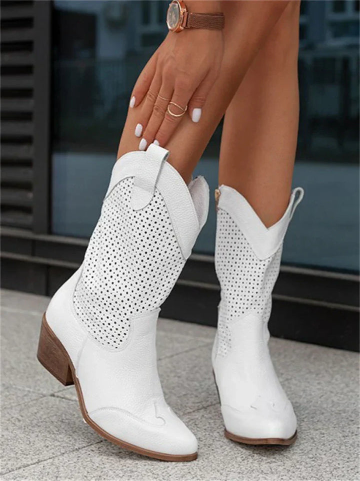Women’s Perforated Western Boots | Mid-Calf
