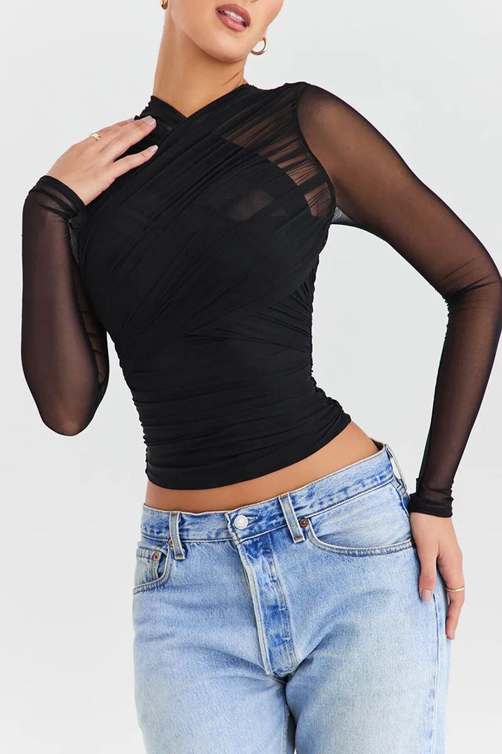 Women’s Sheer Ruched Top | Long Sleeve