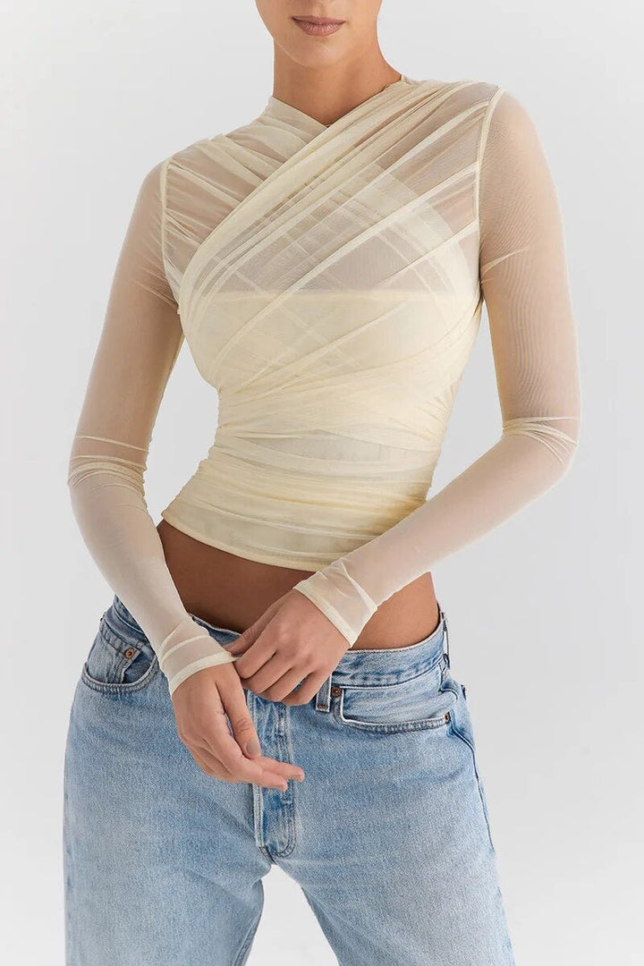 Women’s Sheer Ruched Top | Long Sleeve
