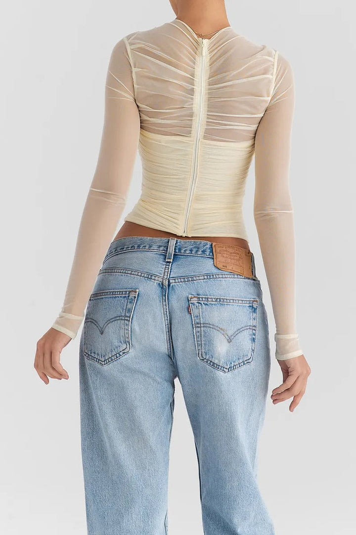 Women’s Sheer Ruched Top | Long Sleeve