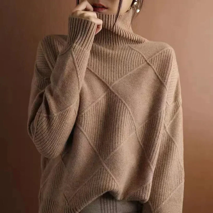 Women’s Diamond Pattern Turtleneck Sweater | Long Sleeve