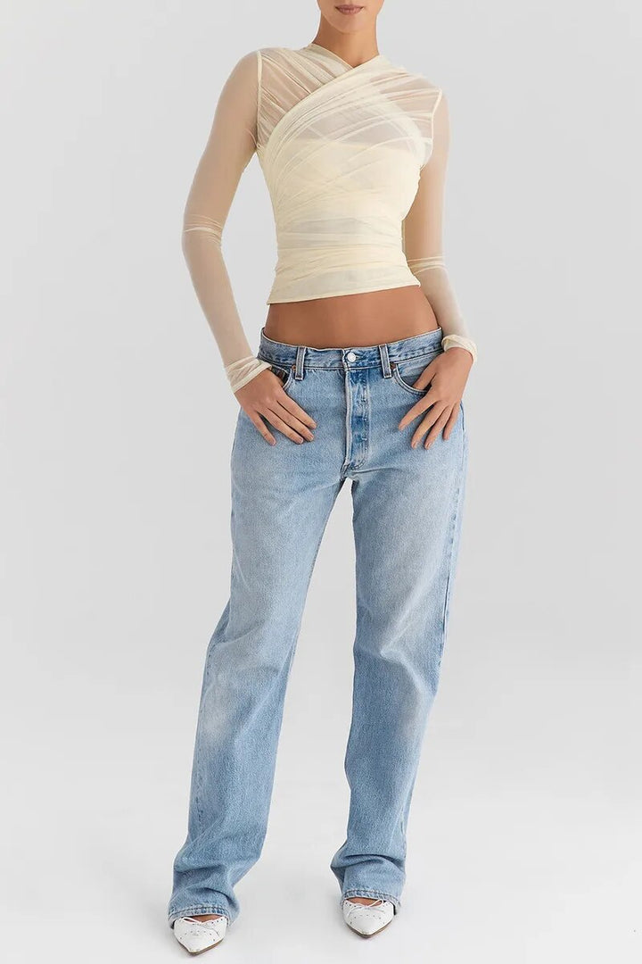 Women’s Sheer Ruched Top | Long Sleeve
