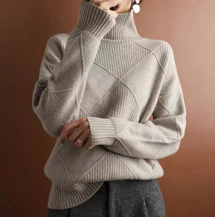 Women’s Diamond Pattern Turtleneck Sweater | Long Sleeve