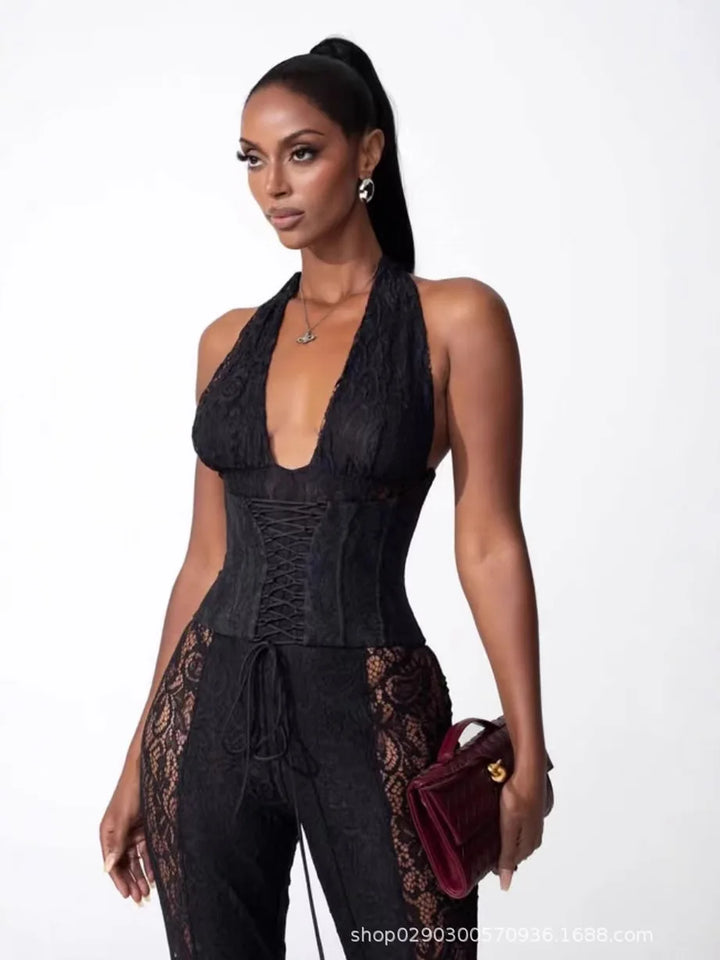 Women’s Halter Lace Jumpsuit | Corset Style