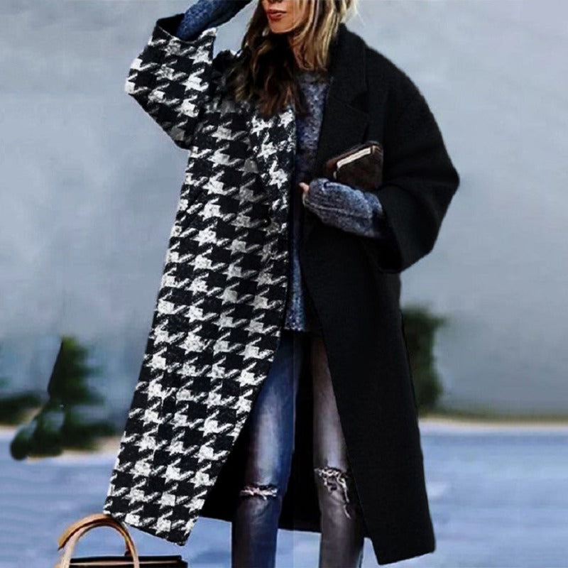 Women’s Winter Long Coat | Plaid Pattern