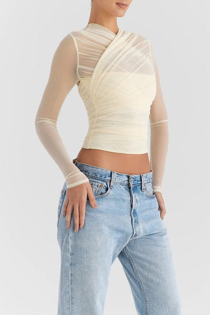 Women’s Sheer Ruched Top | Long Sleeve
