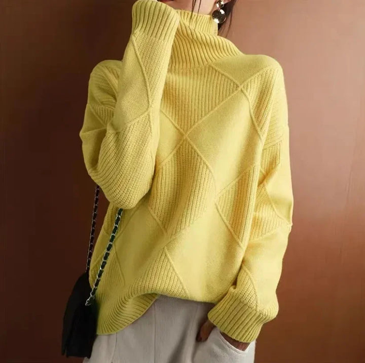 Women’s Diamond Pattern Turtleneck Sweater | Long Sleeve