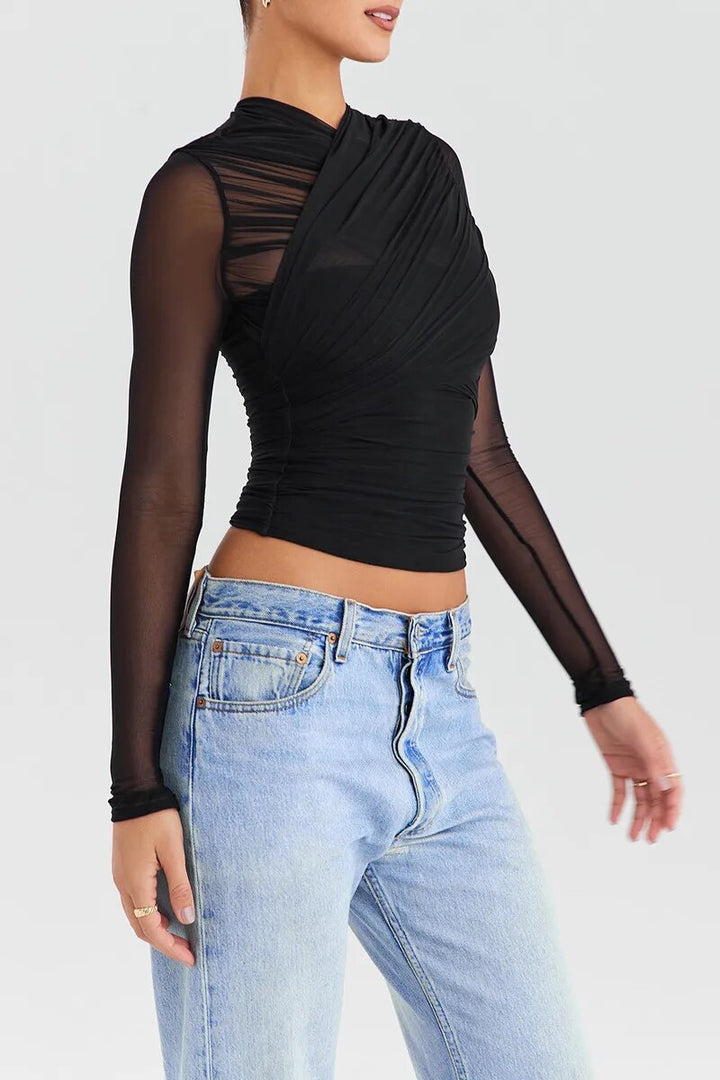 Women’s Sheer Ruched Top | Long Sleeve