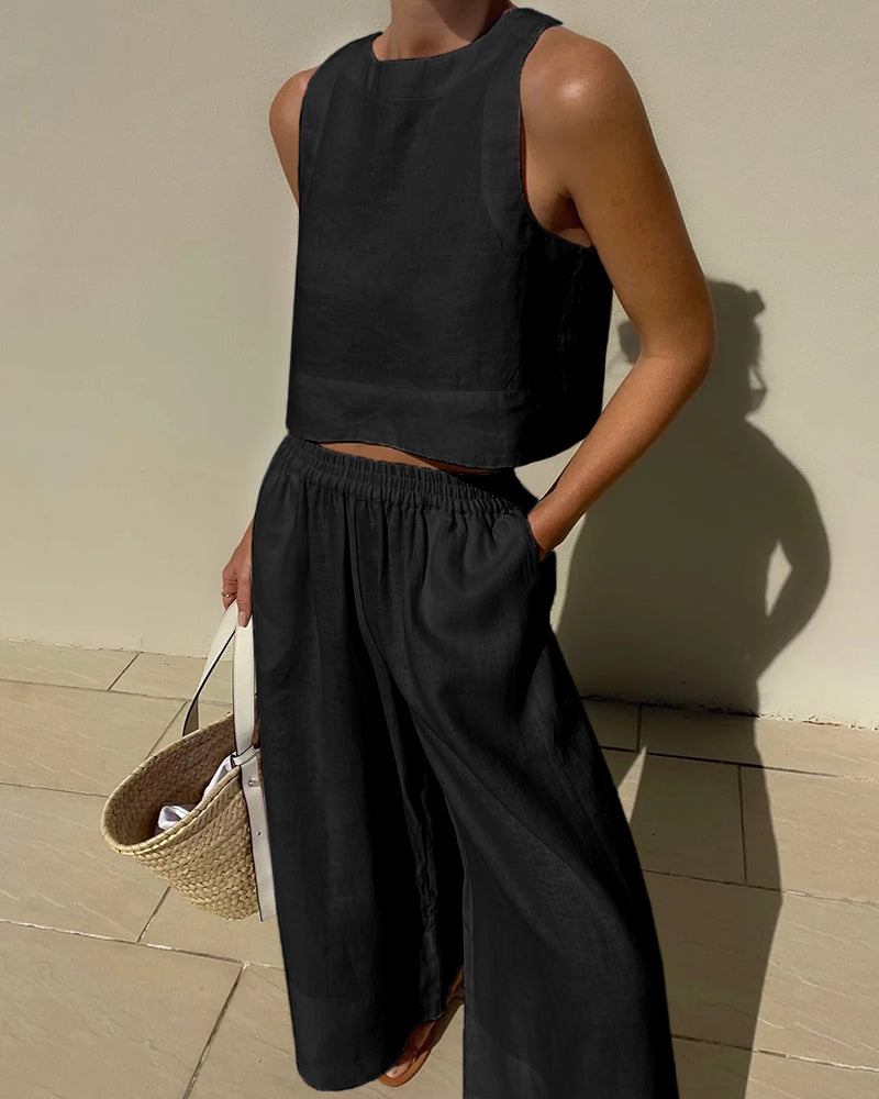 Women’s Sleeveless Two-Piece Set | Wide Leg