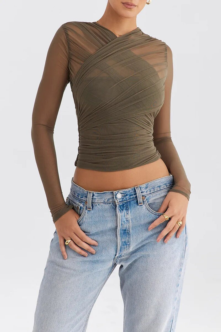 Women’s Sheer Ruched Top | Long Sleeve
