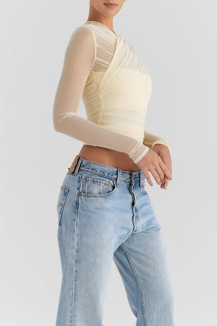 Women’s Sheer Ruched Top | Long Sleeve