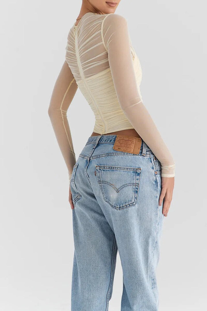 Women’s Sheer Ruched Top | Long Sleeve