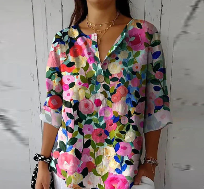 Women’s Printed V-Neck Blouse | Casual Fit