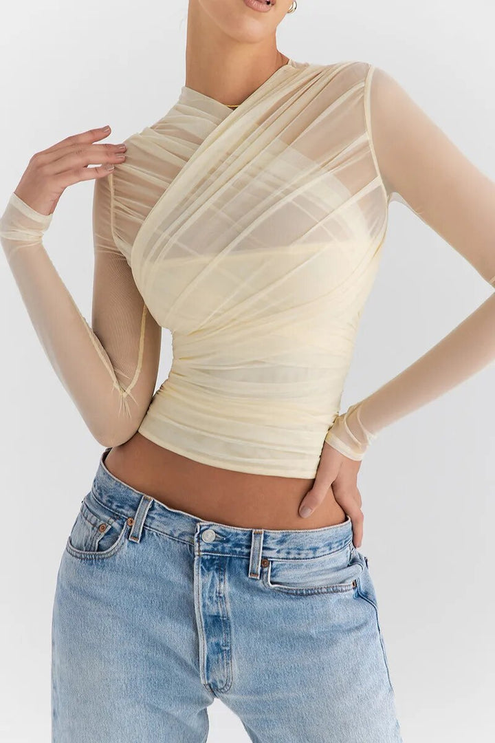 Women’s Sheer Ruched Top | Long Sleeve