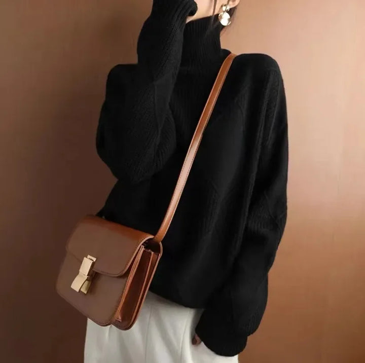 Women’s Diamond Pattern Turtleneck Sweater | Long Sleeve