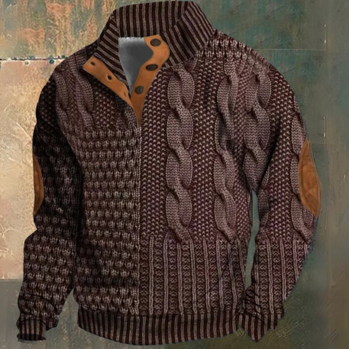 Men’s Cable Knit Half Button Sweater | Elbow Patch
