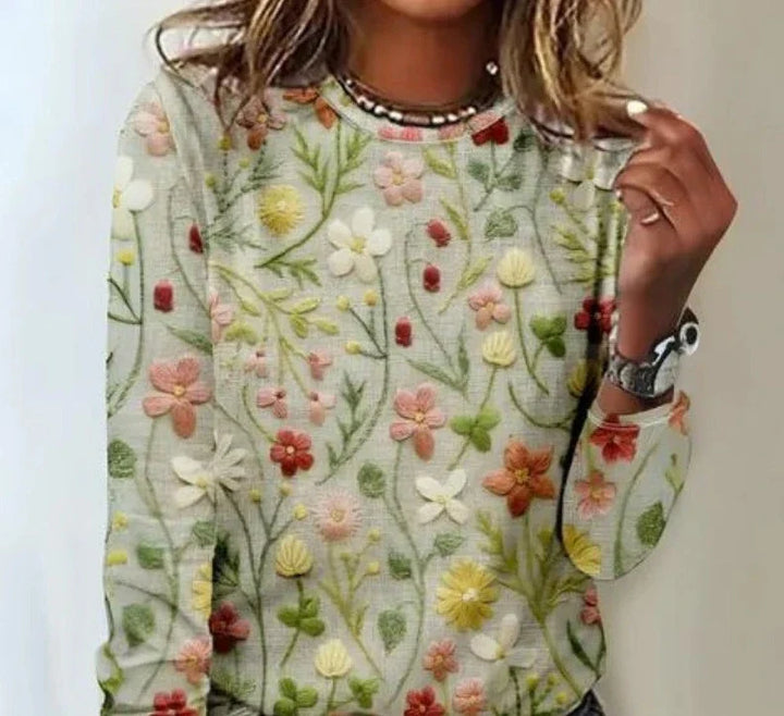 Women’s Floral Embroidered Sweater | Crew Neck