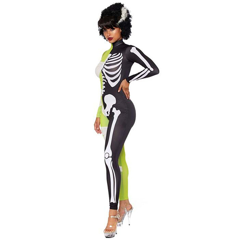 Women’s Halloween Jumpsuit | Skeleton & Mummy Print with Long Sleeves