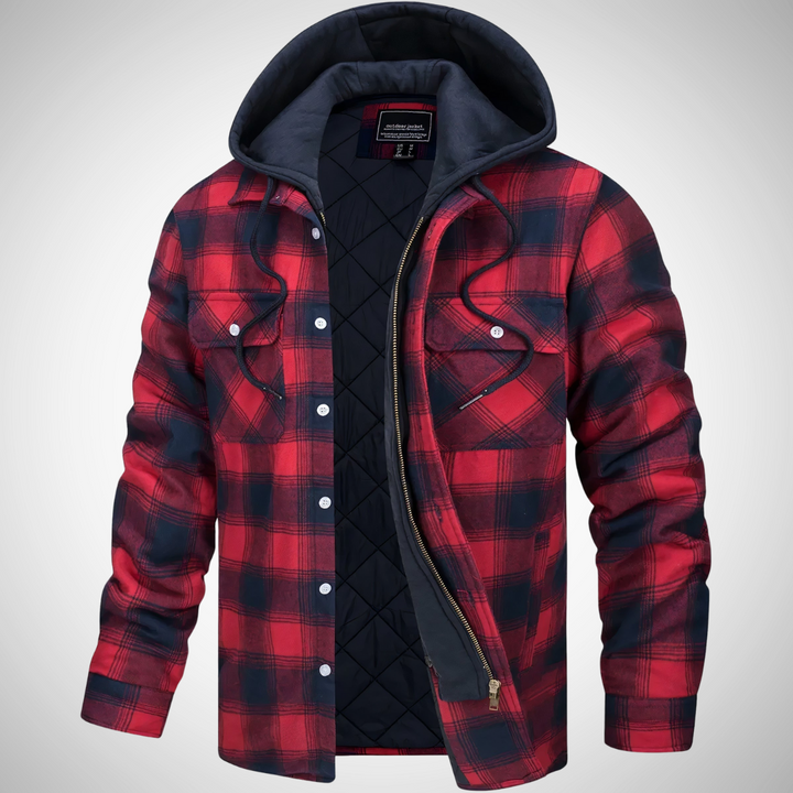 Men’s Hooded Plaid Jacket | Quilted Lining