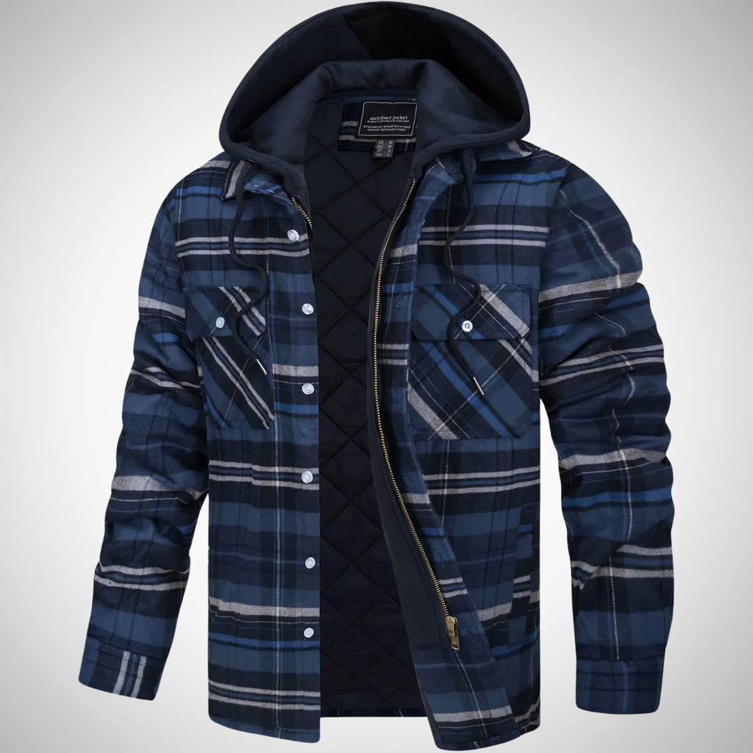 Men’s Hooded Plaid Jacket | Quilted Lining