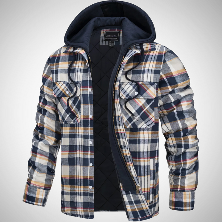 Men’s Hooded Plaid Jacket | Quilted Lining