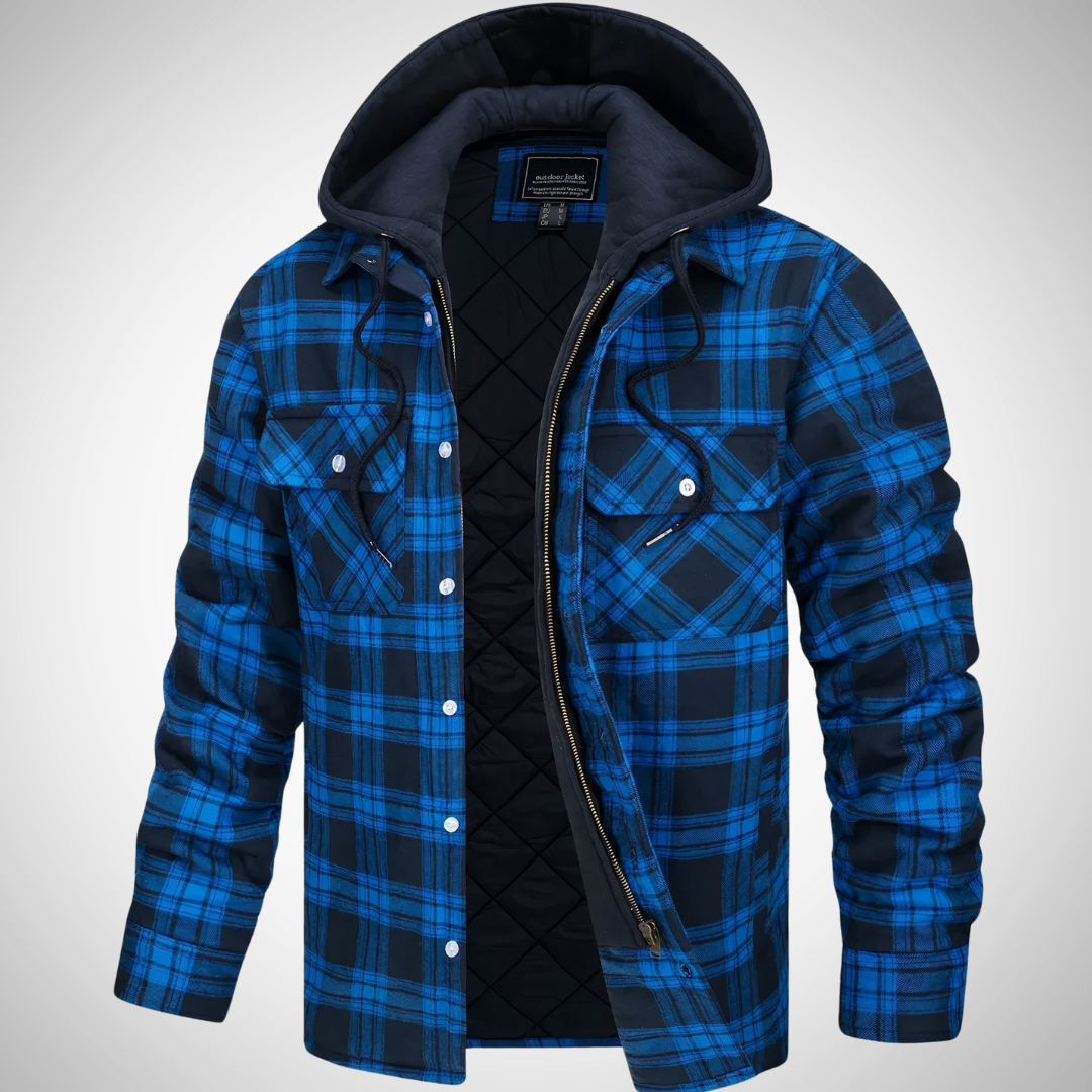 Men’s Hooded Plaid Jacket | Quilted Lining