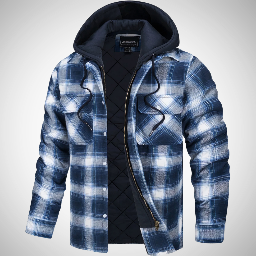 Men’s Hooded Plaid Jacket | Quilted Lining
