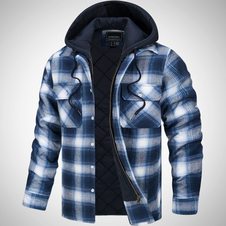 Men’s Hooded Plaid Jacket | Quilted Lining